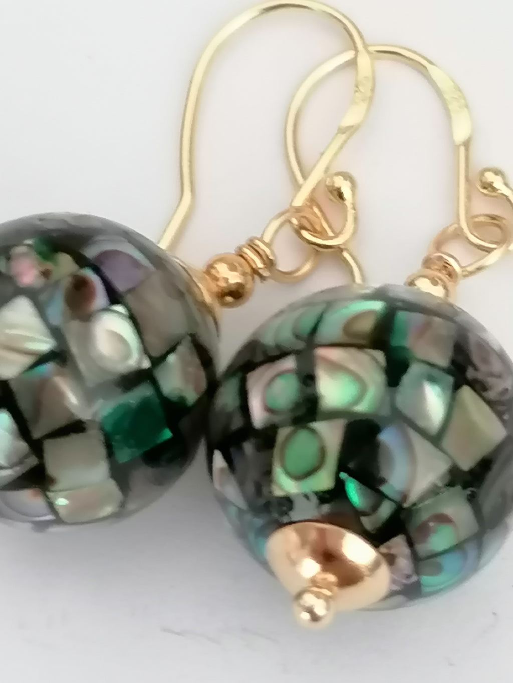 Abalone Shell Mosaic Ball Drop Earrings in 24ct Gold Vermeil over 925 sterling silver