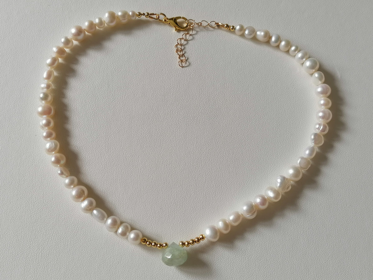 Cultured Freshwater Pearl and Aquamarine Teardrop Necklace