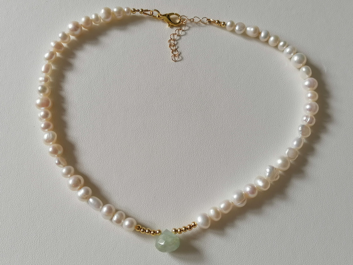 Cultured Freshwater Pearl and Aquamarine Teardrop Necklace