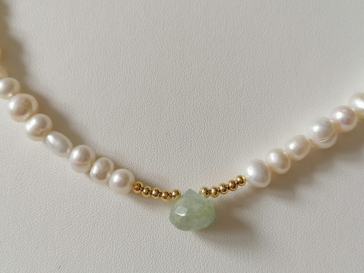 Cultured Freshwater Pearl and Aquamarine Teardrop Necklace