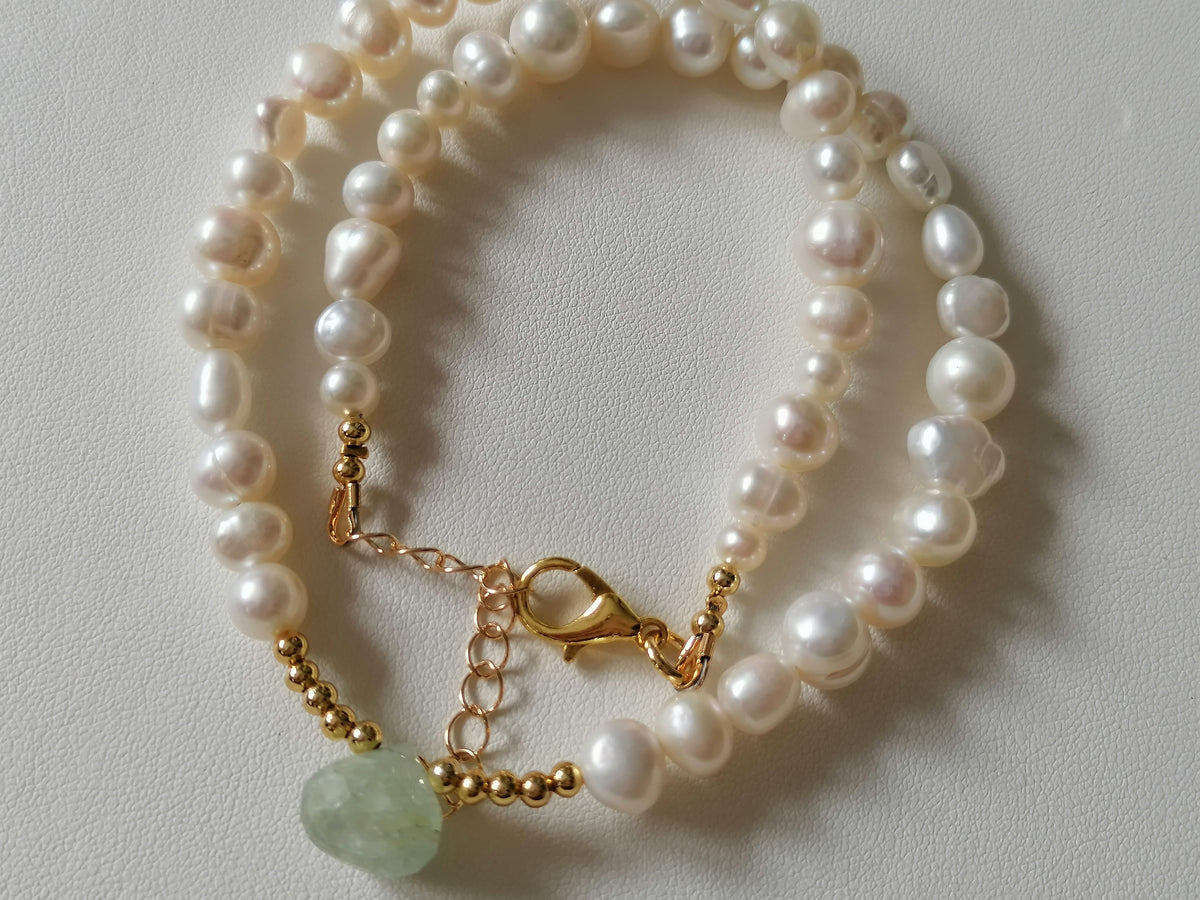 Cultured Freshwater Pearl and Aquamarine Teardrop Necklace