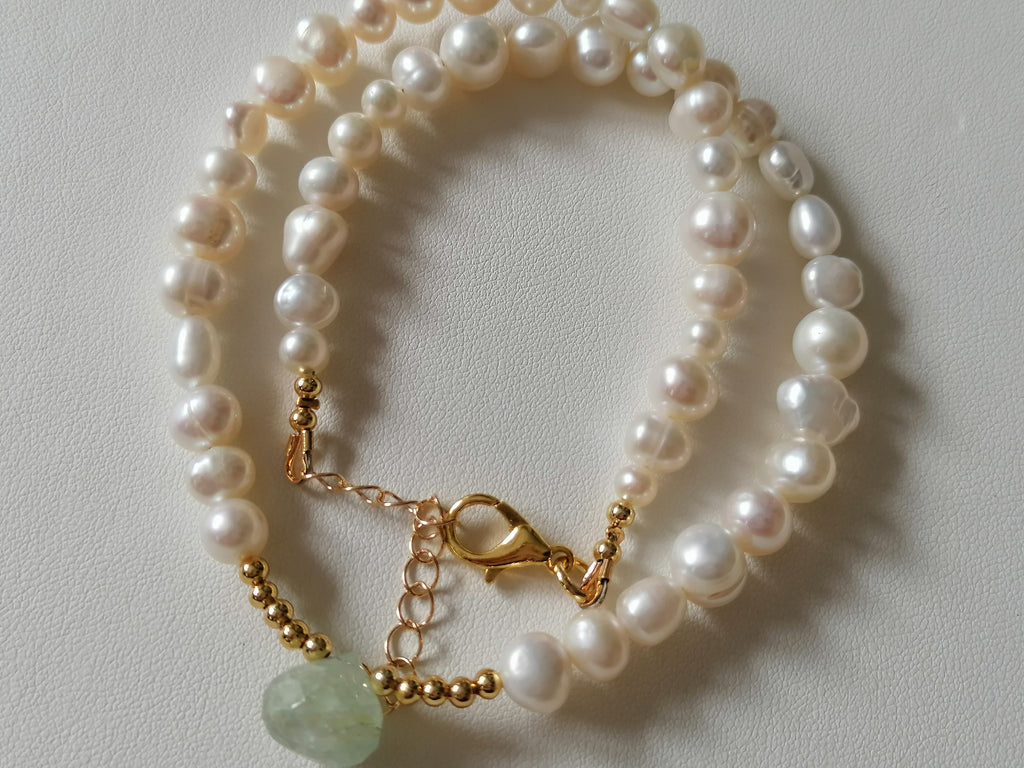 Cultured Freshwater Pearl and Aquamarine Teardrop Necklace