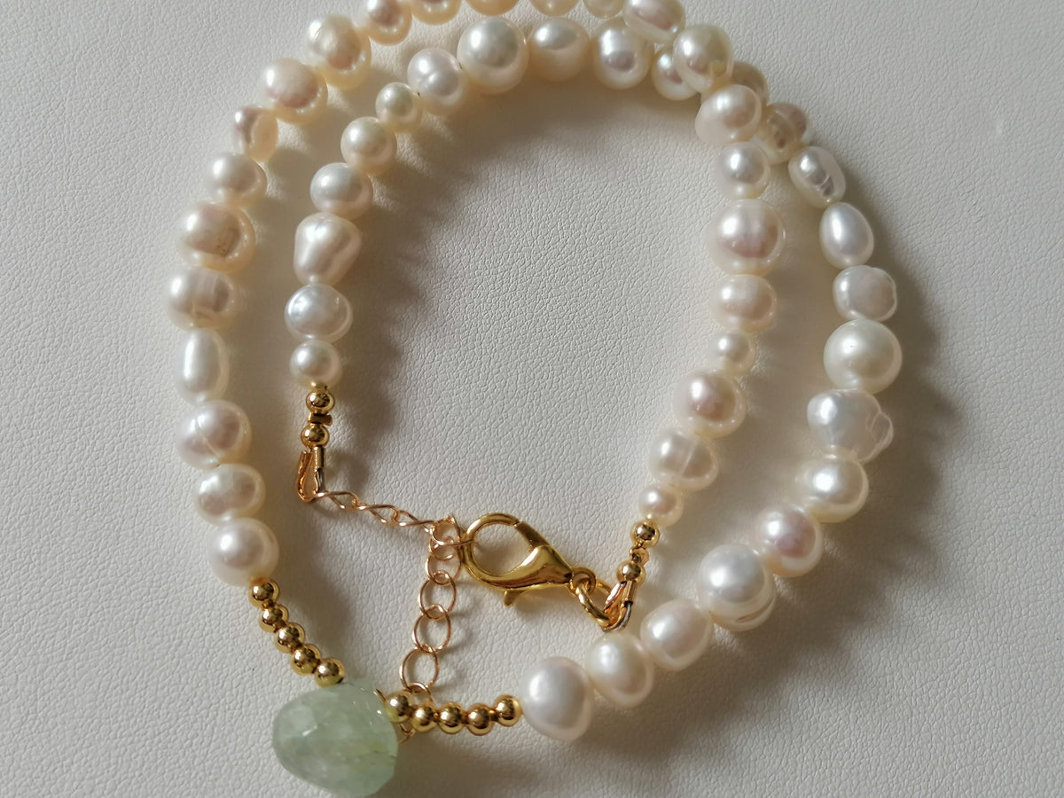 Cultured Freshwater Pearl and Aquamarine Teardrop Necklace