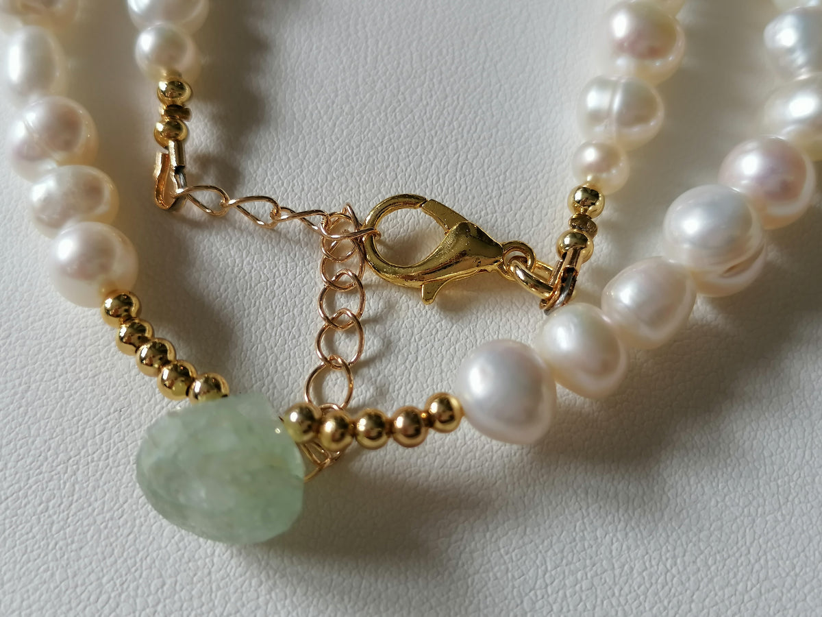 Cultured Freshwater Pearl and Aquamarine Teardrop Necklace