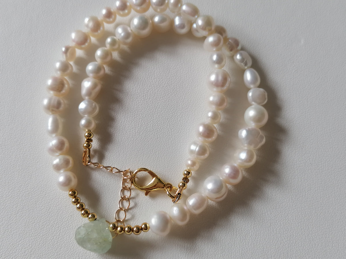 Cultured Freshwater Pearl and Aquamarine Teardrop Necklace