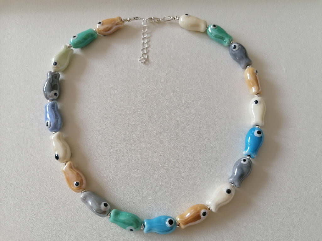 Ceramic Fish Necklace with 925 Sterling Silver Clasp