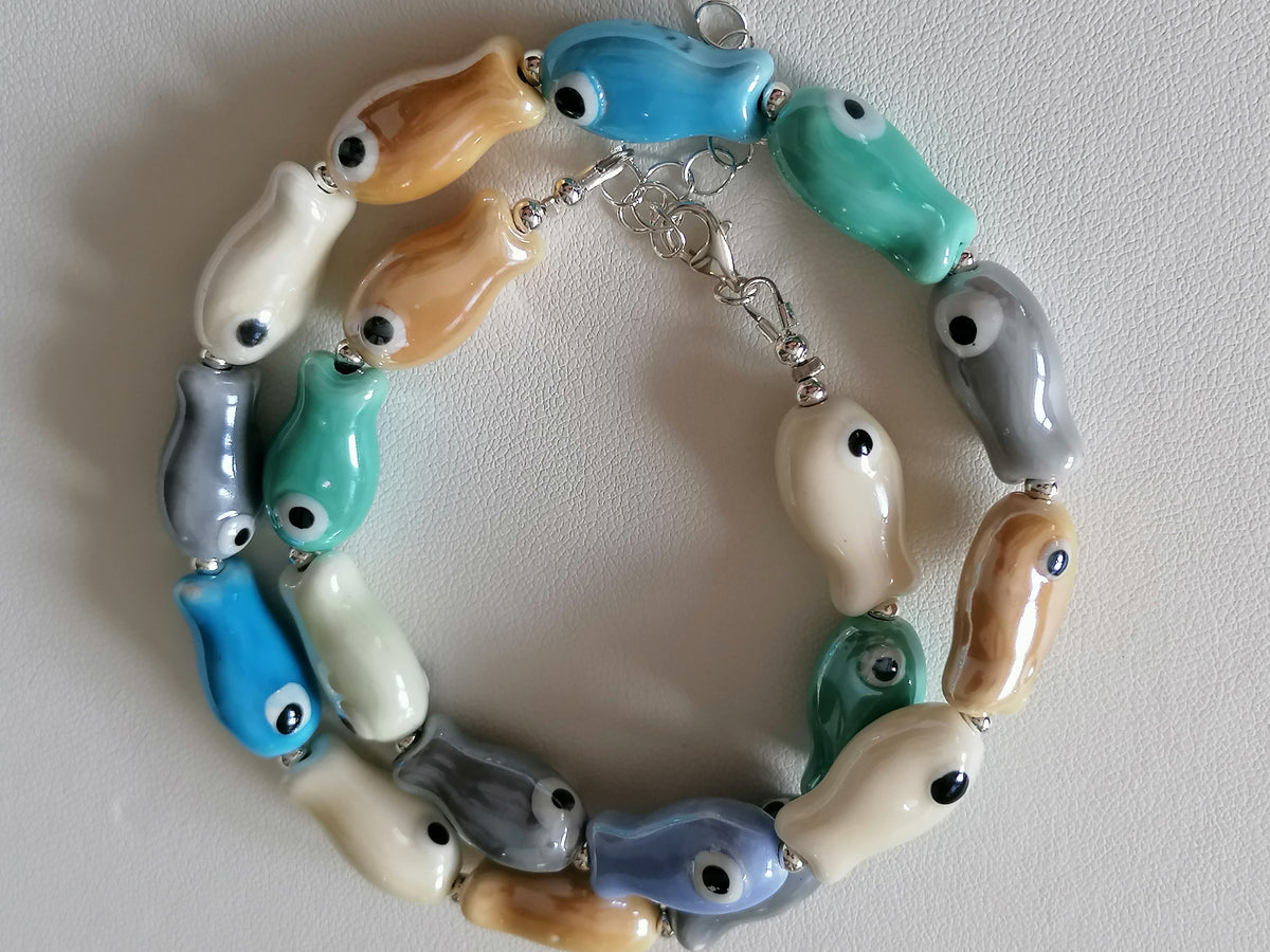 Ceramic Fish Necklace with 925 Sterling Silver Clasp