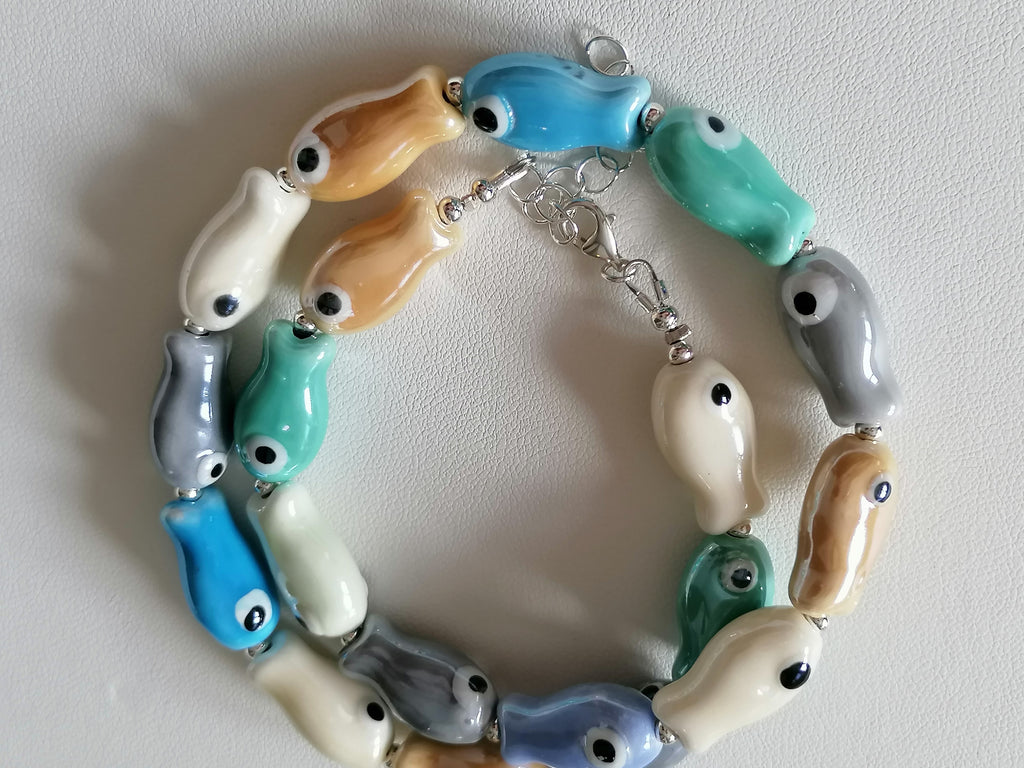 Ceramic Fish Necklace with 925 Sterling Silver Clasp