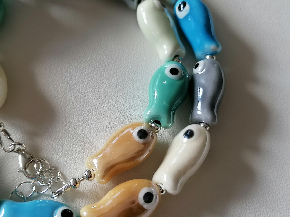 Ceramic Fish Necklace with 925 Sterling Silver Clasp
