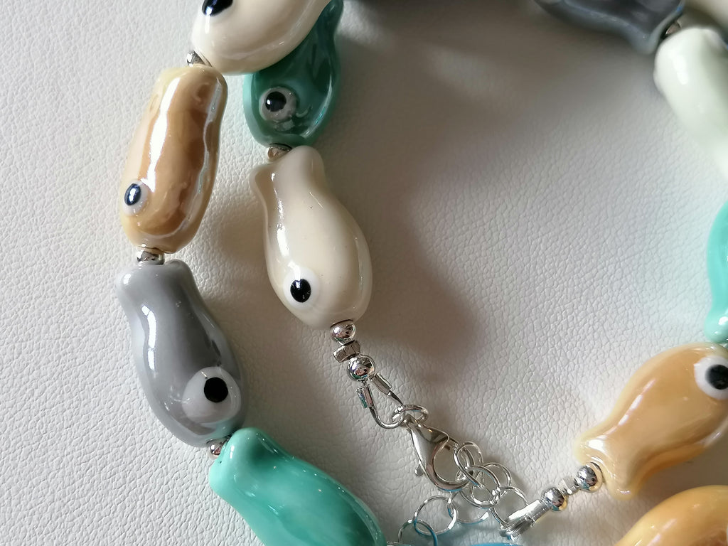Ceramic Fish Necklace with 925 Sterling Silver Clasp