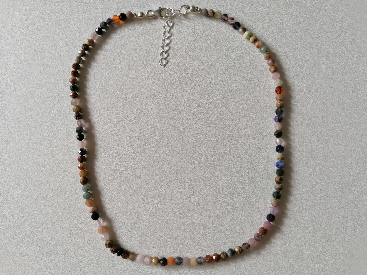925 Sterling Silver Dainty Gemstone Necklace – Tanzanite, Amethyst & Rose Quartz