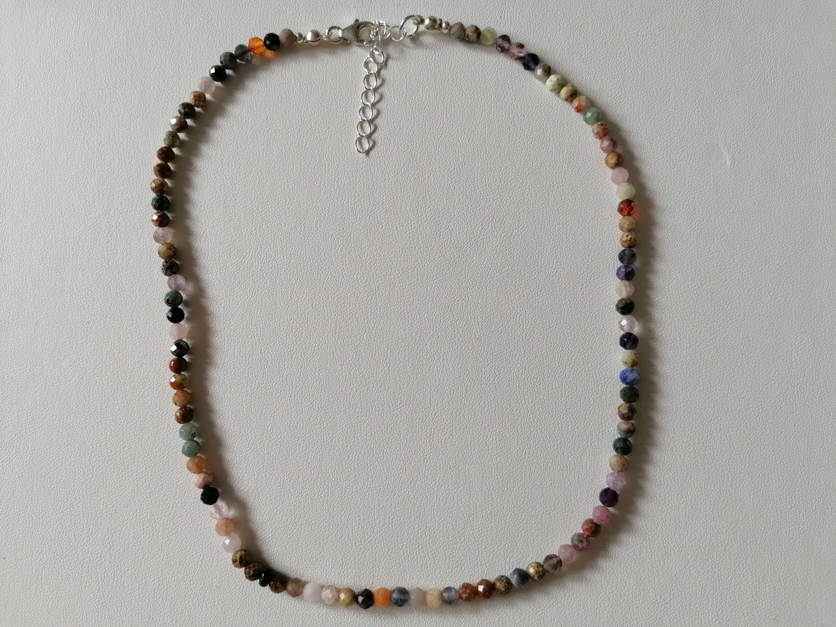 925 Sterling Silver Dainty Gemstone Necklace – Tanzanite, Amethyst & Rose Quartz