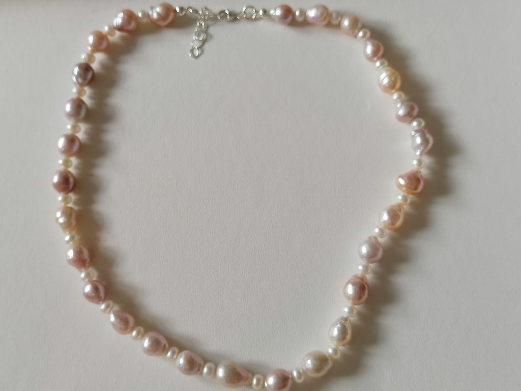 925 Sterling Silver Pink Baroque Pearl Necklace