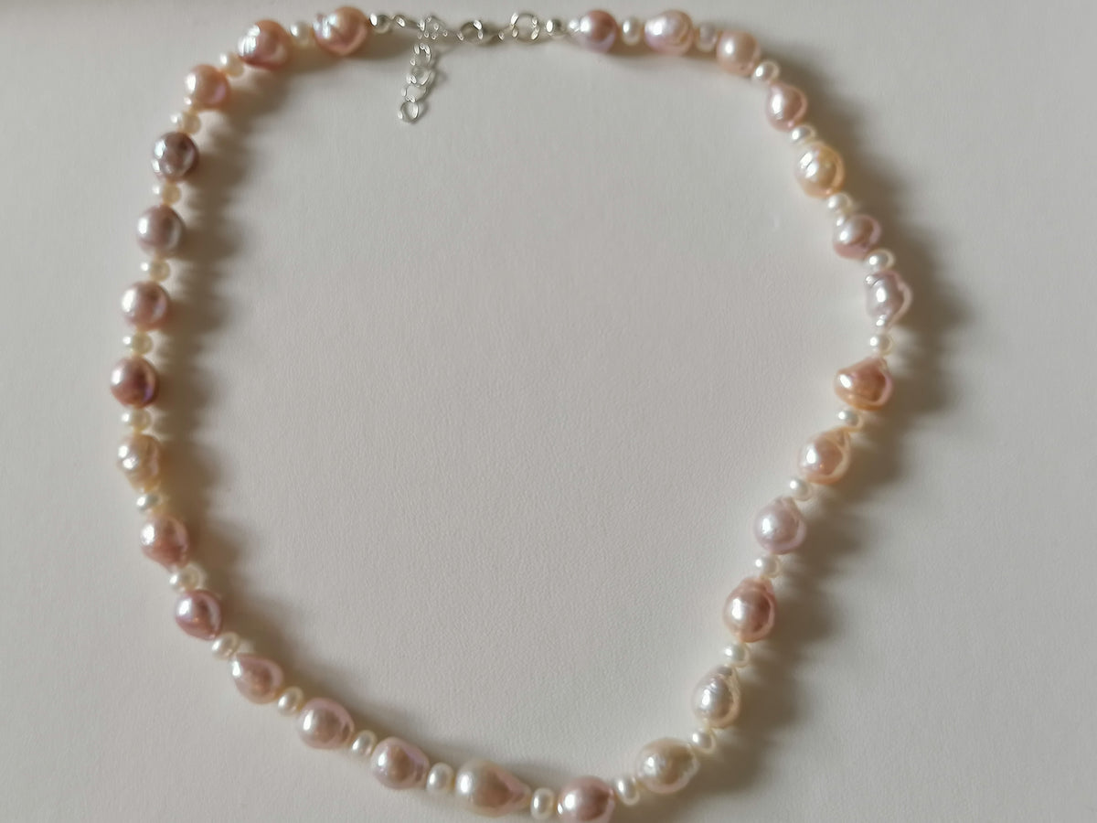 925 Sterling Silver Pink Baroque Pearl Necklace