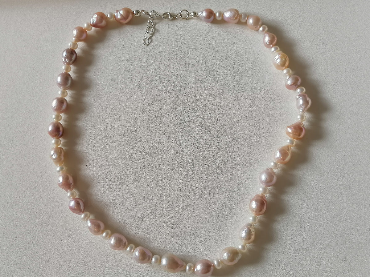 925 Sterling Silver Pink Baroque Pearl Necklace