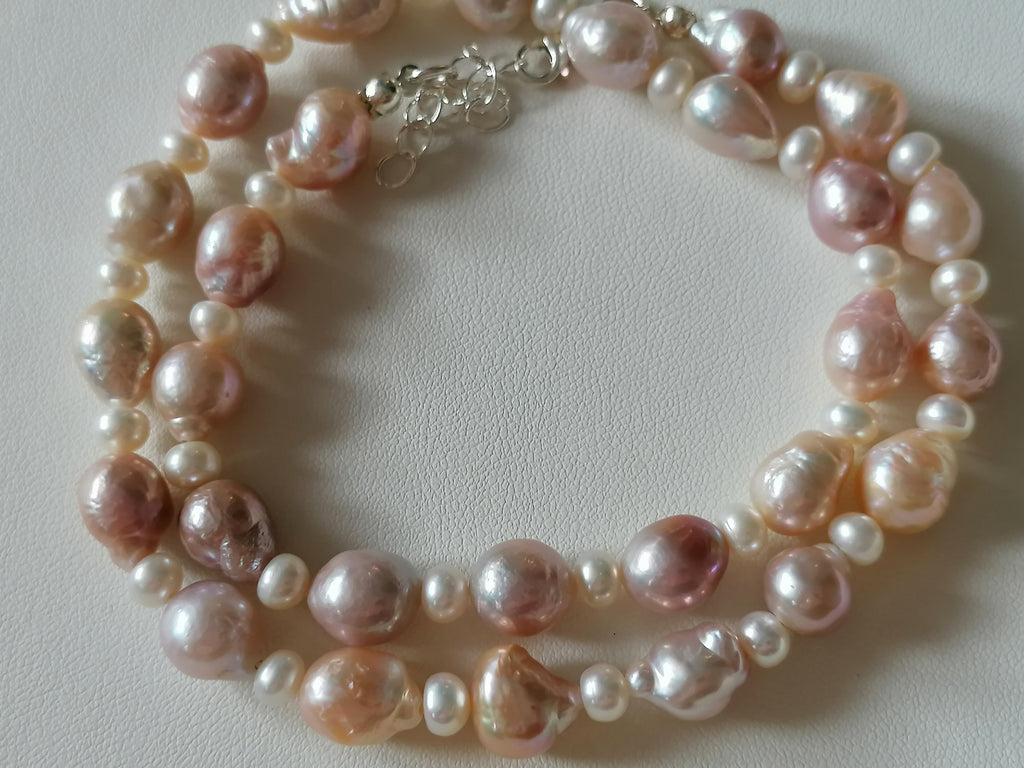 925 Sterling Silver Pink Baroque Pearl Necklace
