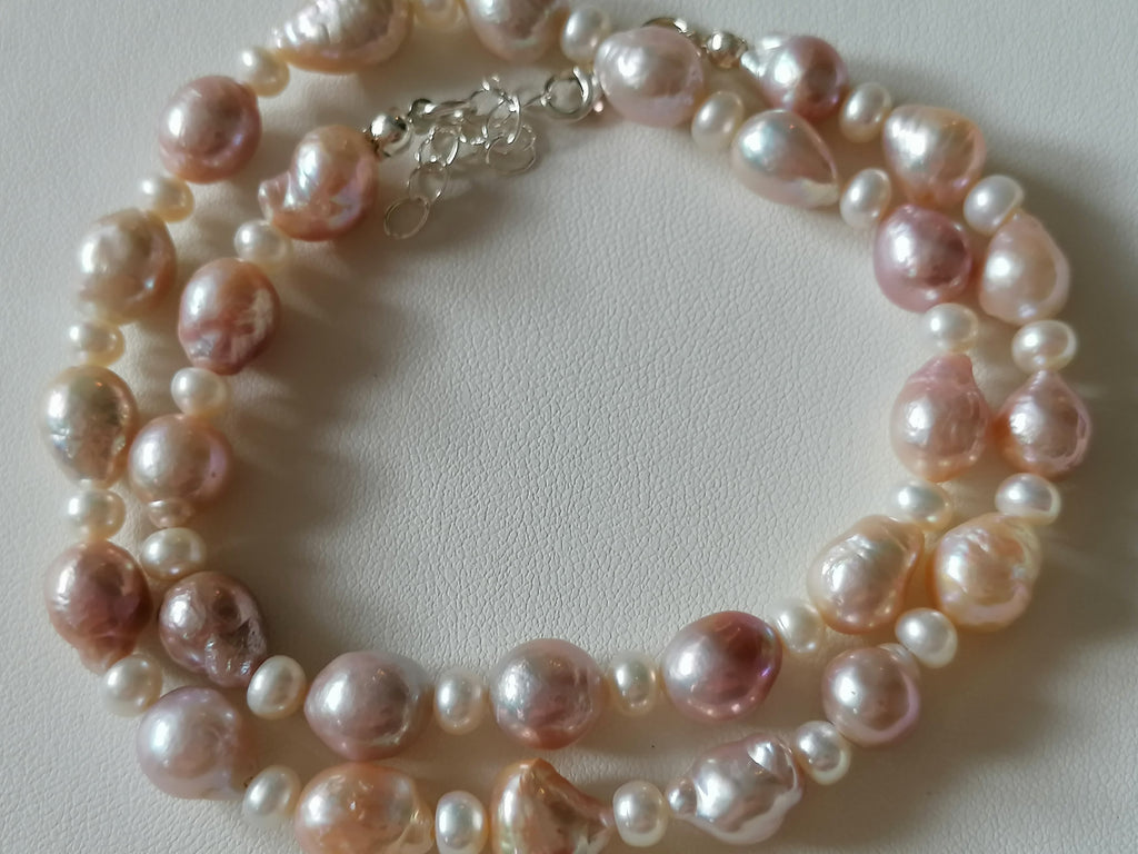 925 Sterling Silver Pink Baroque Pearl Necklace