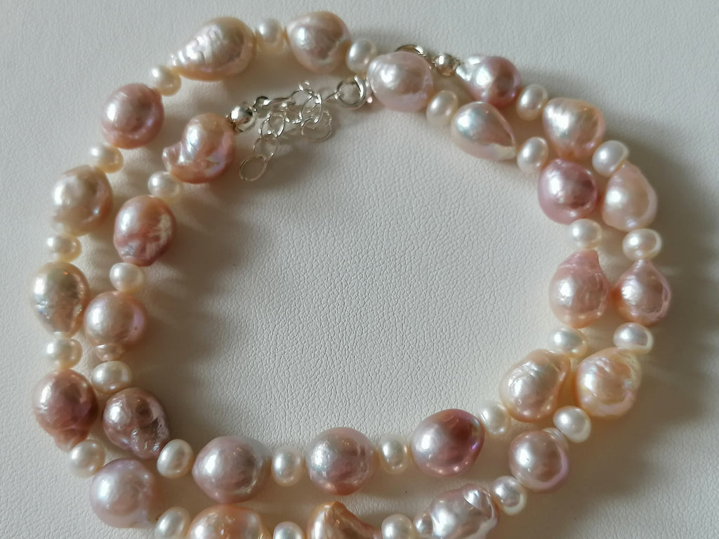 925 Sterling Silver Pink Baroque Pearl Necklace
