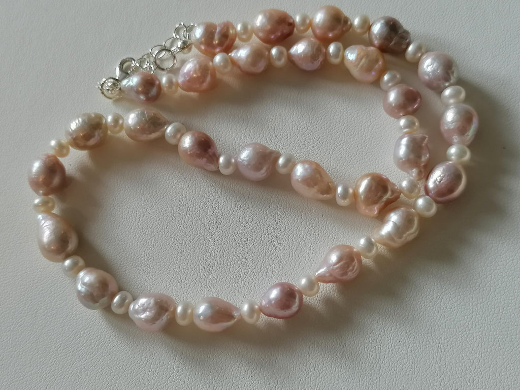 925 Sterling Silver Pink Baroque Pearl Necklace