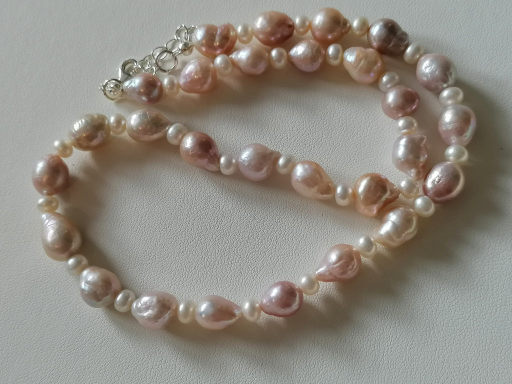 925 Sterling Silver Pink Baroque Pearl Necklace
