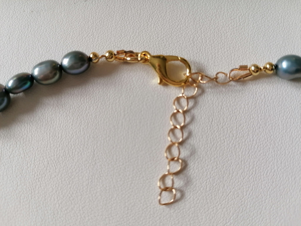 Blue Grey Baroque Pearl & Aquamarine Teardrop Necklace