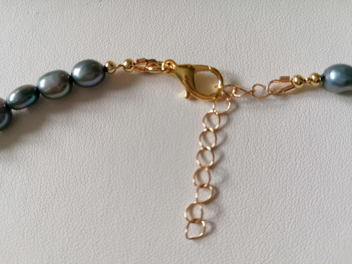 Blue Grey Baroque Pearl & Aquamarine Teardrop Necklace