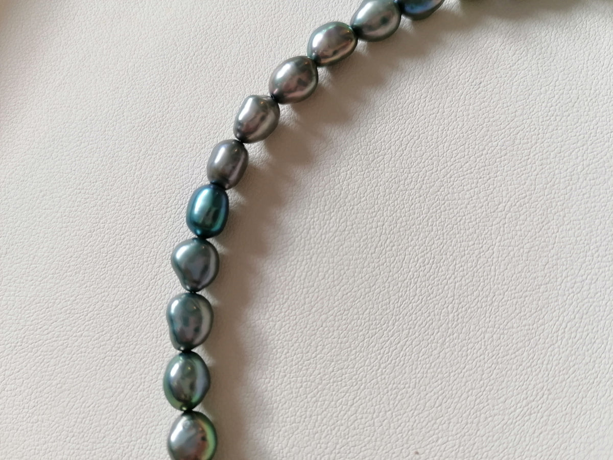Blue Grey Baroque Pearl & Aquamarine Teardrop Necklace