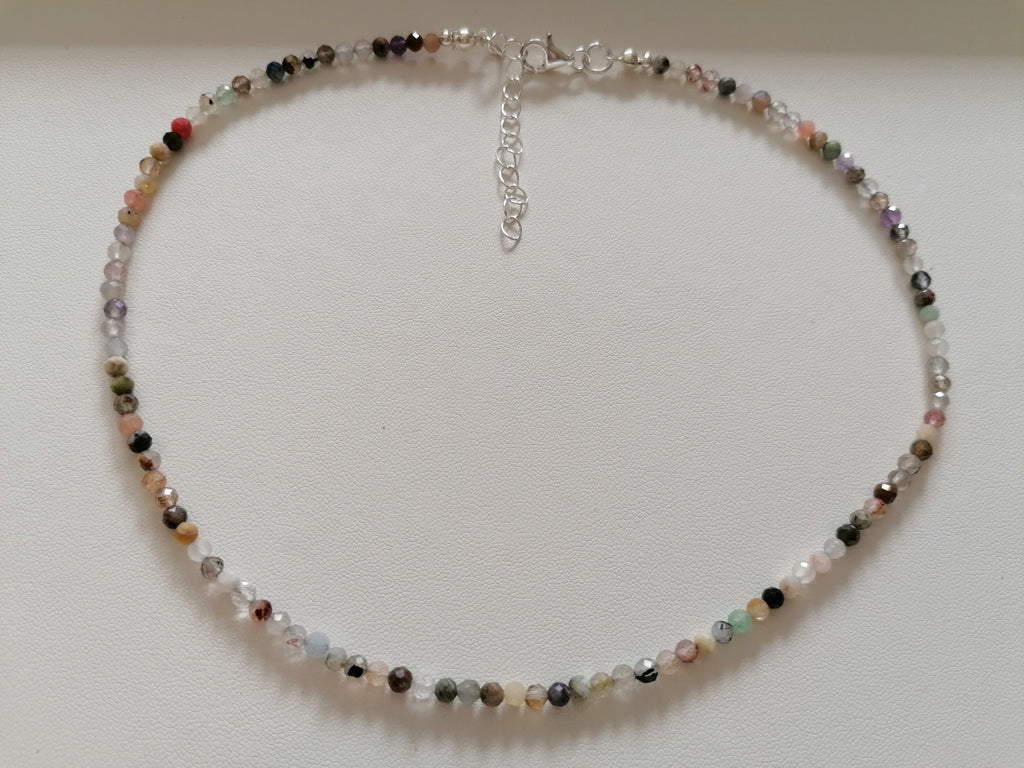 925 Sterling Silver Delicate Gemstone Necklace – Phantom Quartz, Amethyst & Rutile Quartz