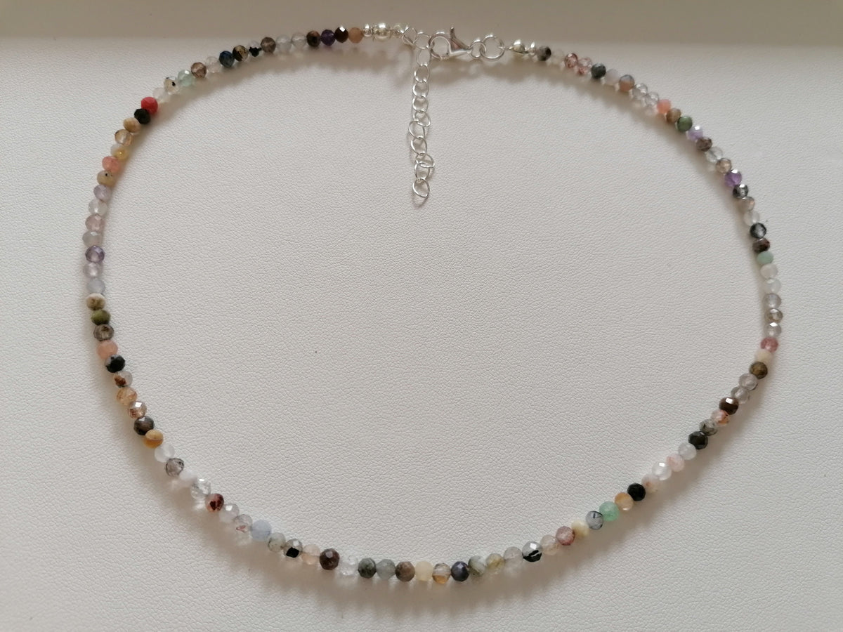 925 Sterling Silver Delicate Gemstone Necklace – Phantom Quartz, Amethyst & Rutile Quartz