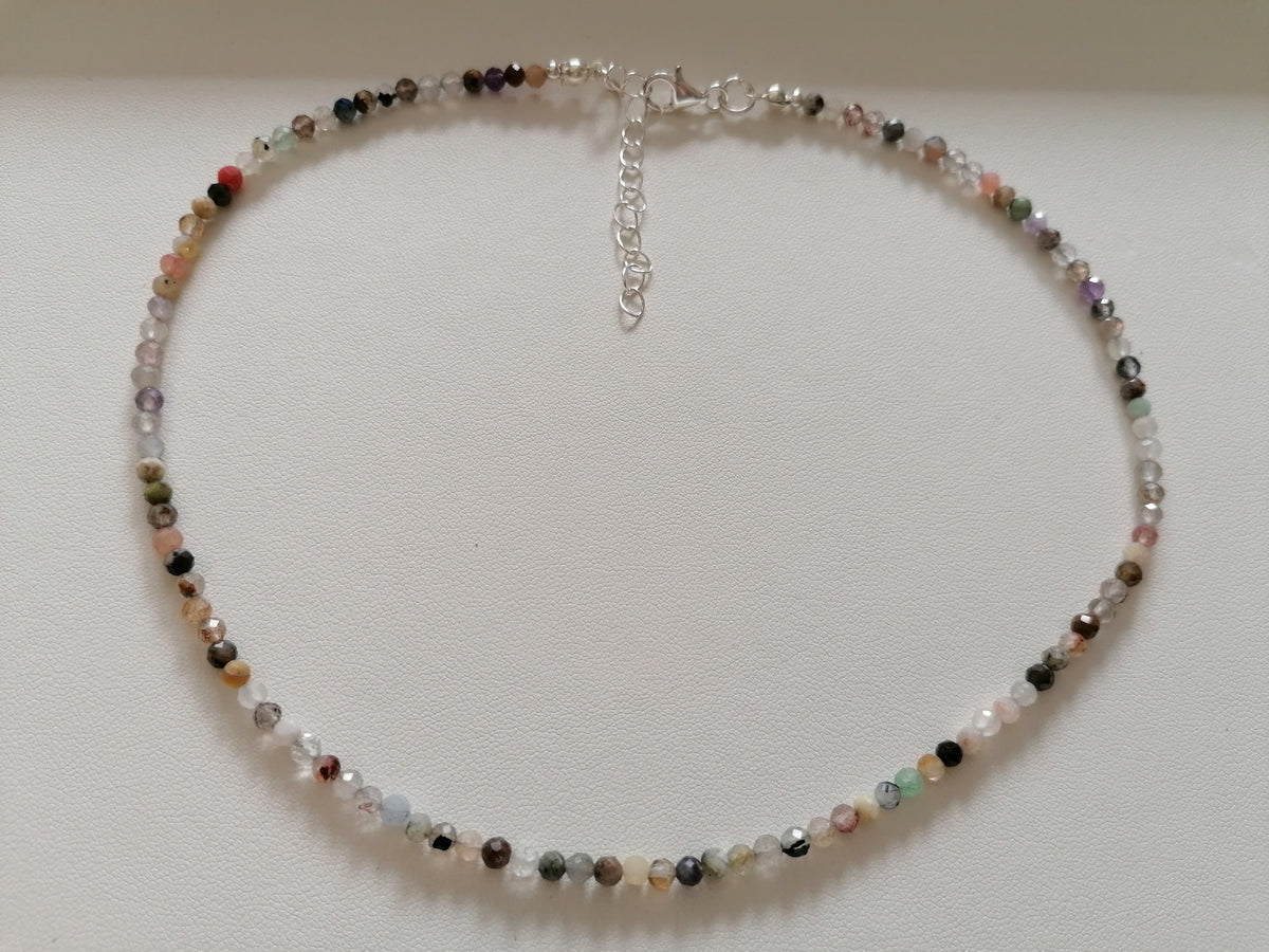 925 Sterling Silver Delicate Gemstone Necklace – Phantom Quartz, Amethyst & Rutile Quartz