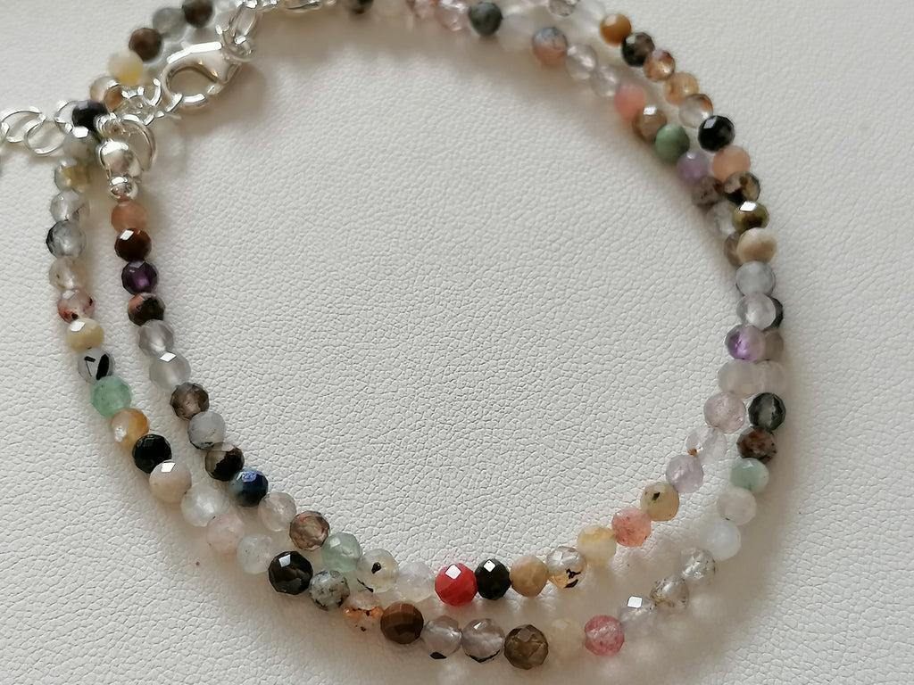 925 Sterling Silver Delicate Gemstone Necklace – Phantom Quartz, Amethyst & Rutile Quartz
