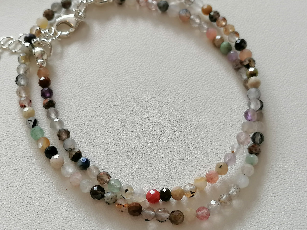 925 Sterling Silver Delicate Gemstone Necklace – Phantom Quartz, Amethyst & Rutile Quartz