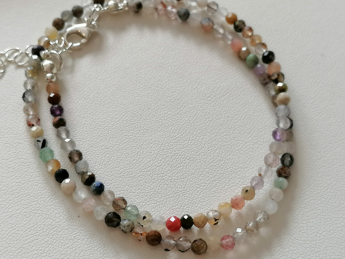 925 Sterling Silver Delicate Gemstone Necklace – Phantom Quartz, Amethyst & Rutile Quartz