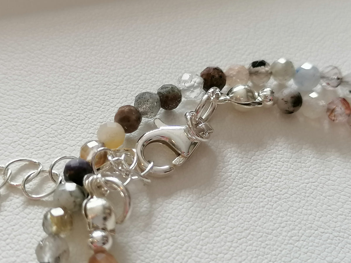 925 Sterling Silver Delicate Gemstone Necklace – Phantom Quartz, Amethyst & Rutile Quartz