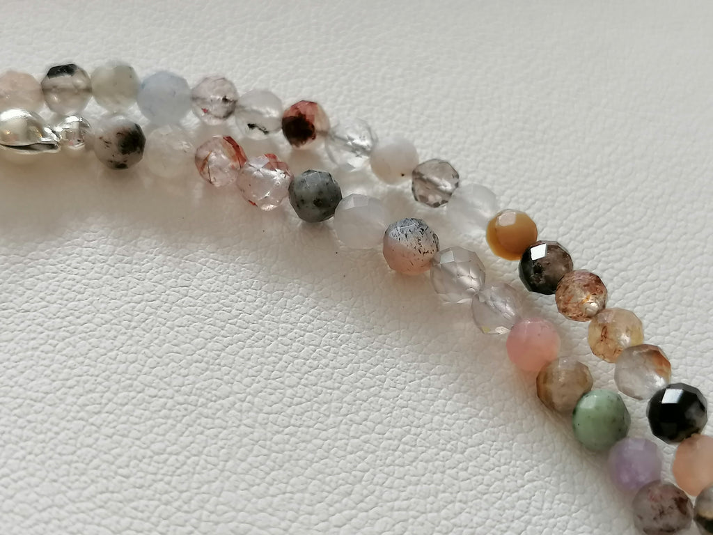 925 Sterling Silver Delicate Gemstone Necklace – Phantom Quartz, Amethyst & Rutile Quartz