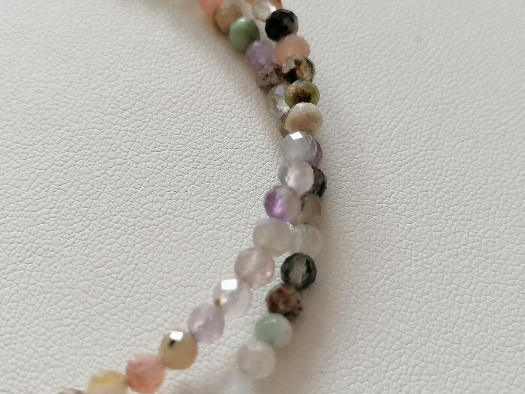 925 Sterling Silver Delicate Gemstone Necklace – Phantom Quartz, Amethyst & Rutile Quartz
