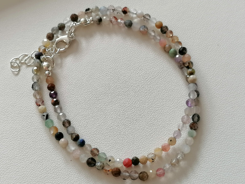 925 Sterling Silver Delicate Gemstone Necklace – Phantom Quartz, Amethyst & Rutile Quartz