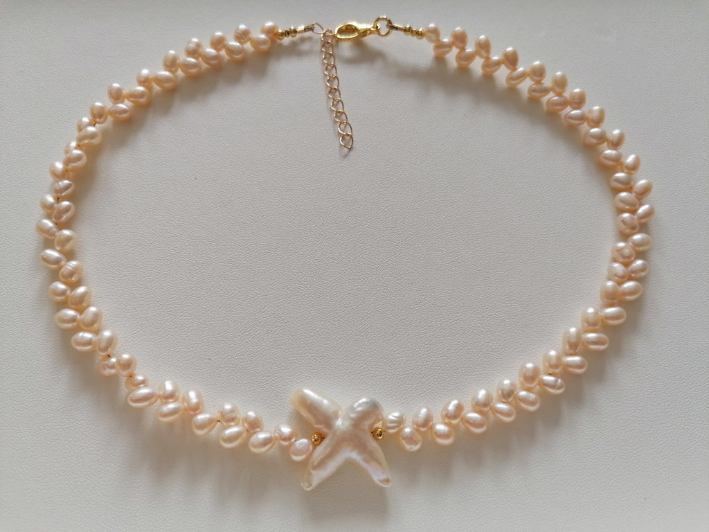 Freshwater Baroque Pearl Necklace with Cross Pearl