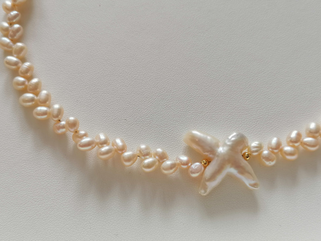 Freshwater Baroque Pearl Necklace with Cross Pearl