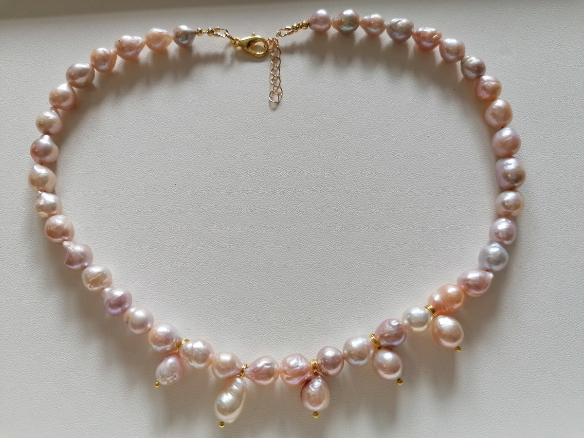 Pastel Cultured Freshwater Baroque Pearl Drop Necklace