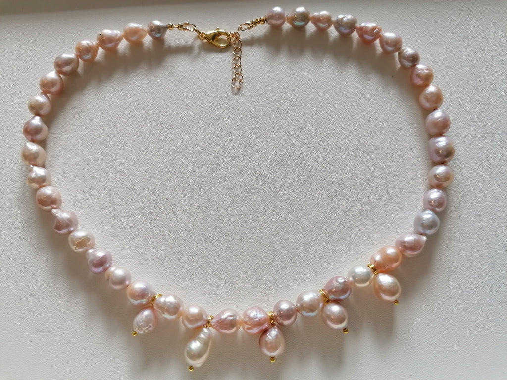 Pastel Cultured Freshwater Baroque Pearl Drop Necklace