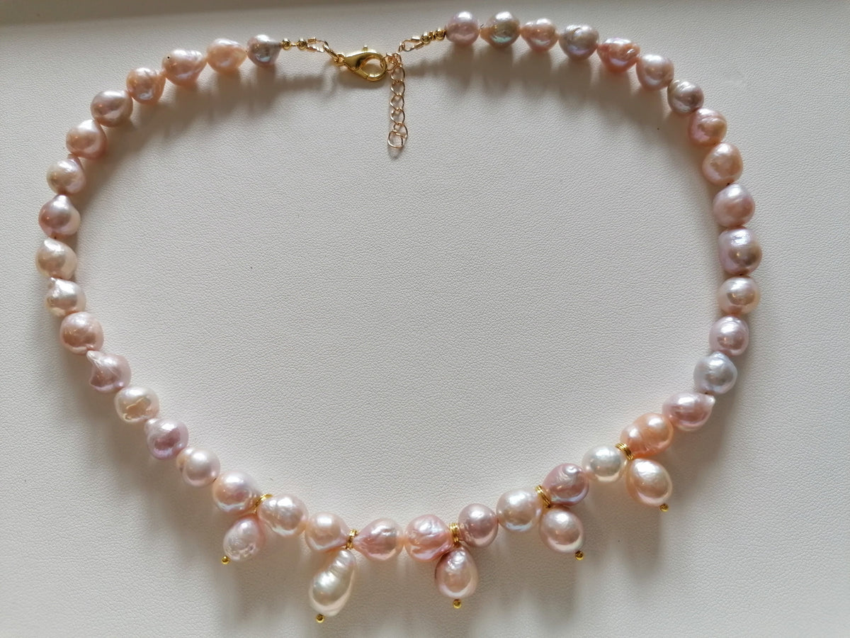 Pastel Cultured Freshwater Baroque Pearl Drop Necklace