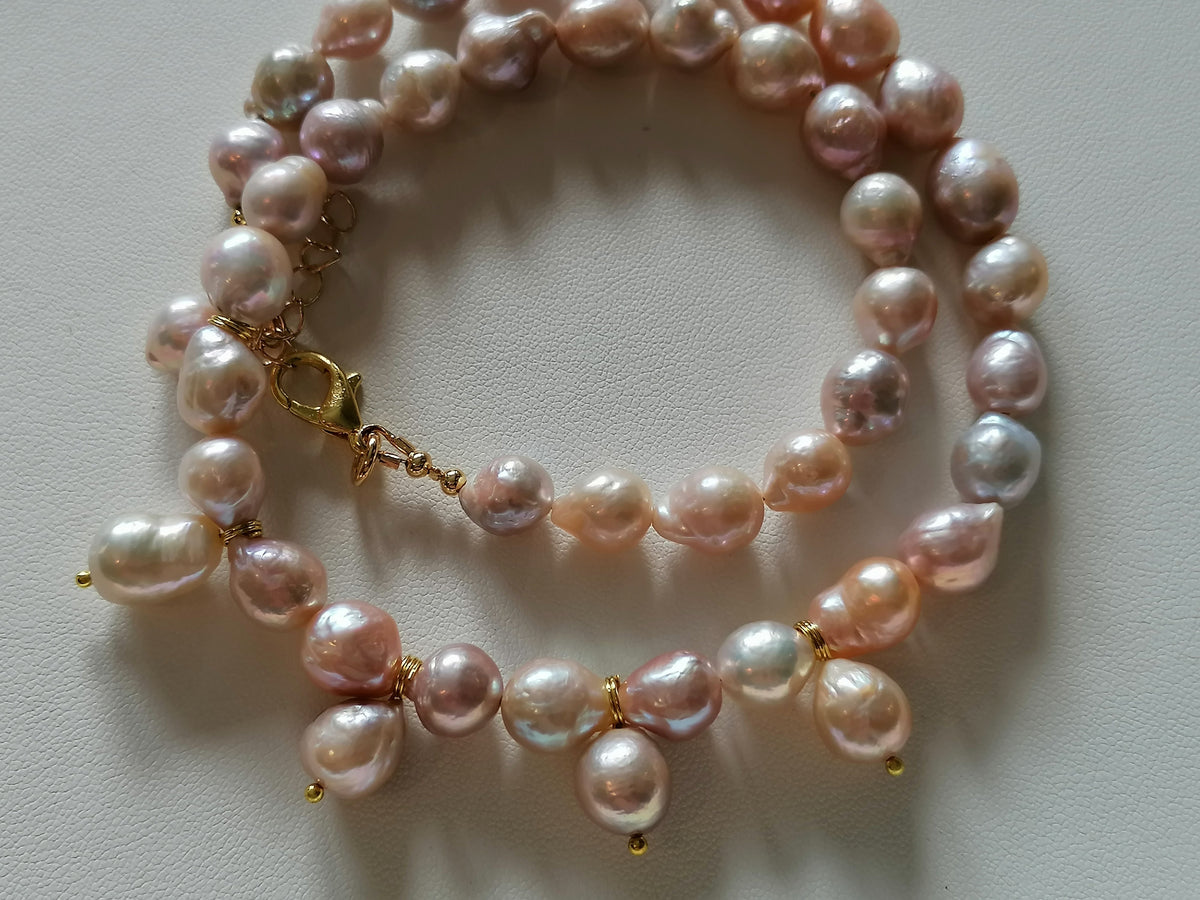 Pastel Cultured Freshwater Baroque Pearl Drop Necklace