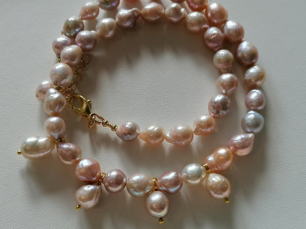 Pastel Cultured Freshwater Baroque Pearl Drop Necklace