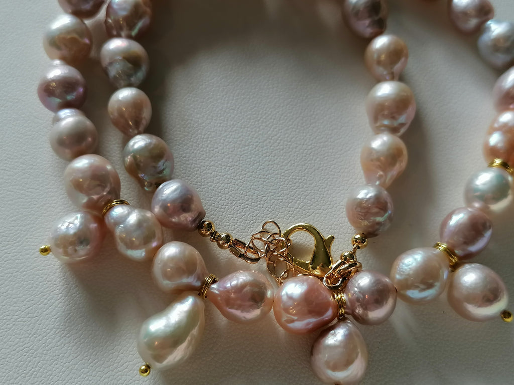 Pastel Cultured Freshwater Baroque Pearl Drop Necklace