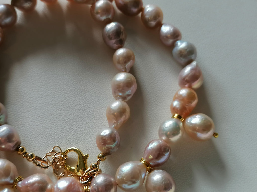 Pastel Cultured Freshwater Baroque Pearl Drop Necklace