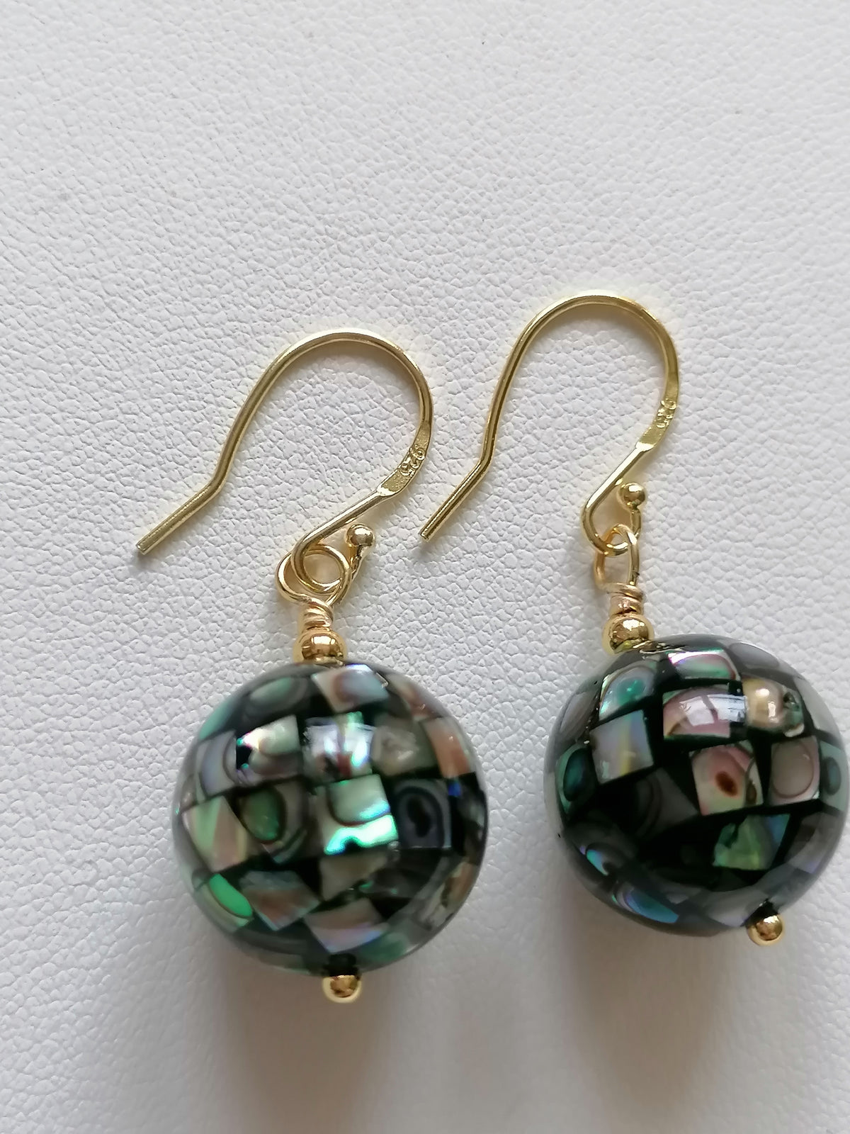 Abalone Shell Mosaic Ball Earrings – 24ct Gold Vermeil & 925 Sterling Silver