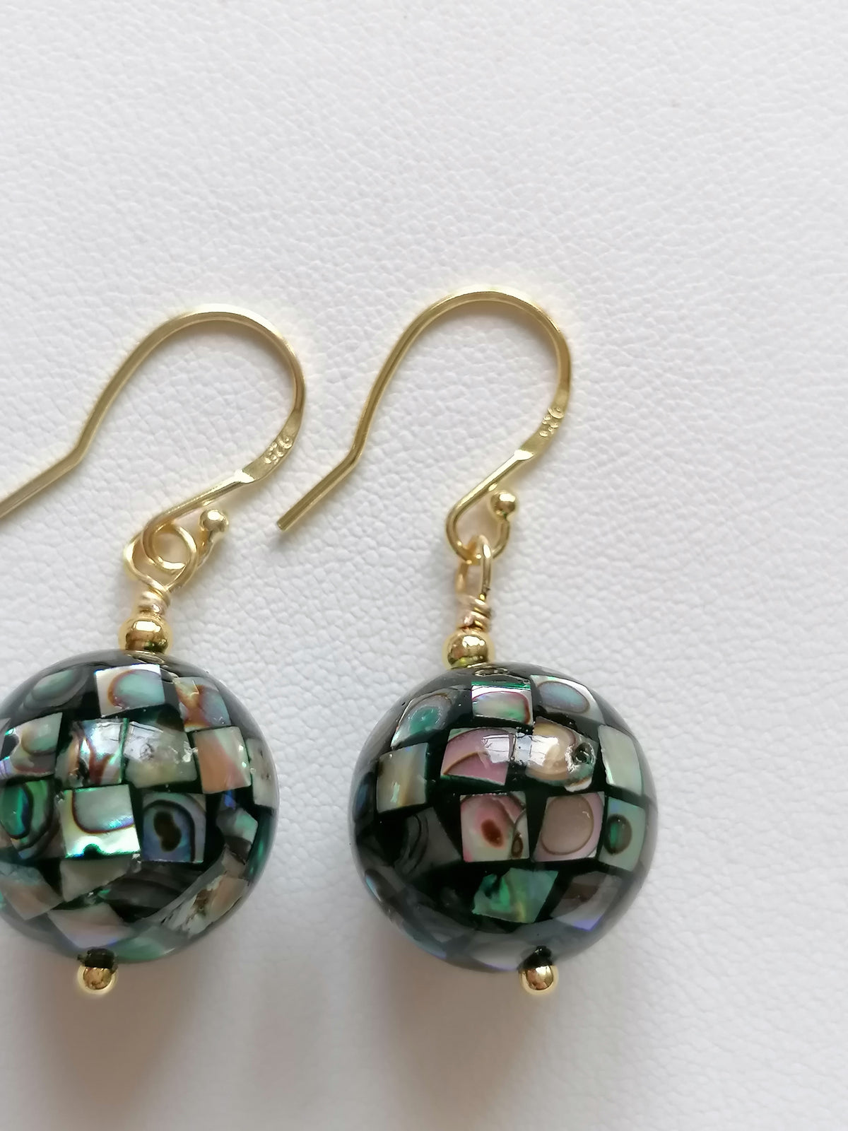 Abalone Shell Mosaic Ball Earrings – 24ct Gold Vermeil & 925 Sterling Silver