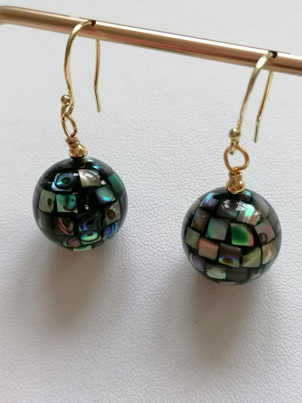 Abalone Shell Mosaic Ball Earrings – 24ct Gold Vermeil & 925 Sterling Silver