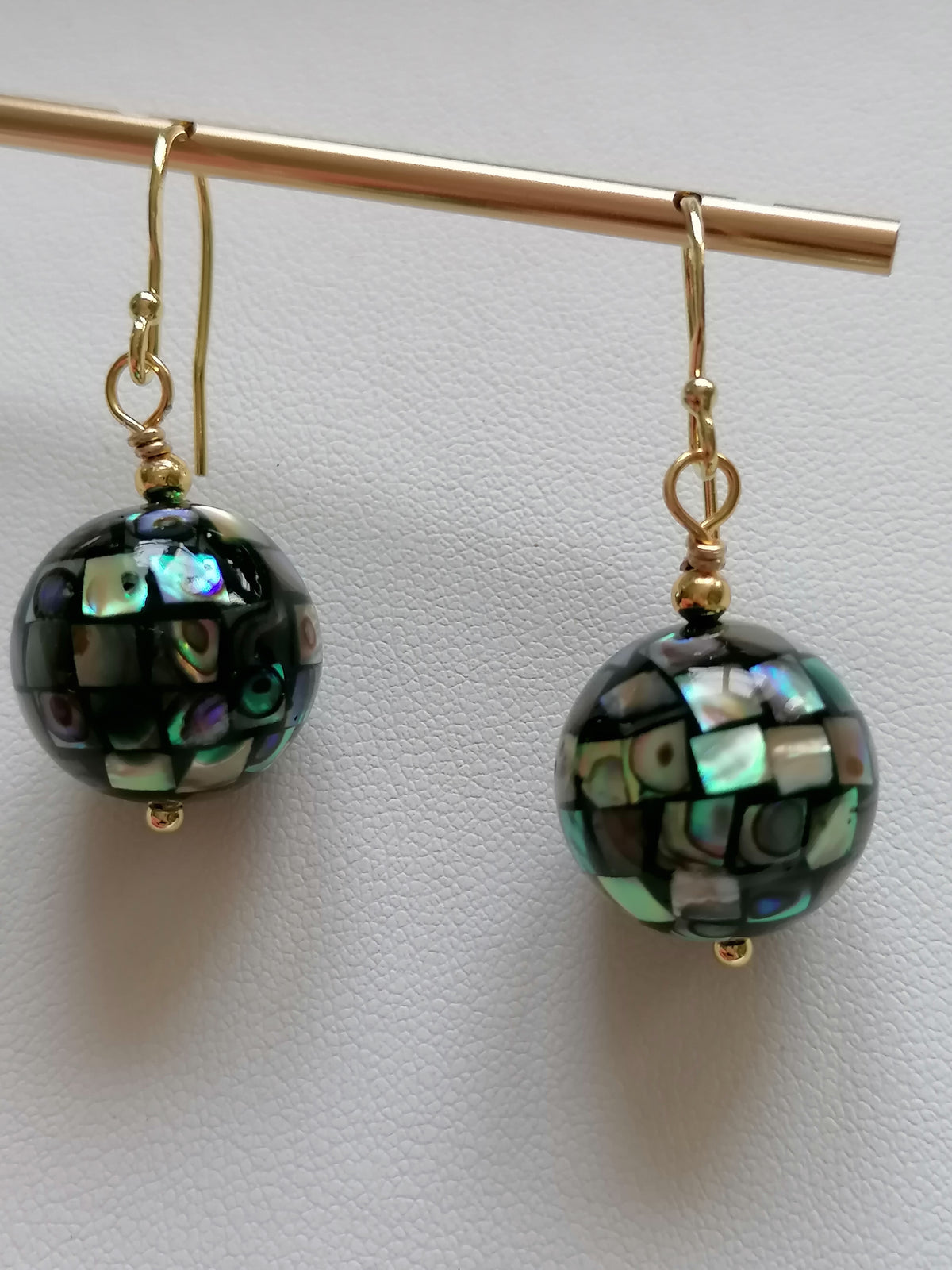 Abalone Shell Mosaic Ball Earrings – 24ct Gold Vermeil & 925 Sterling Silver